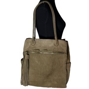 HOBO Sandy Nutmeg Lure Suede Boho Hobo Shoulder Bag Tassel Snap Closure *FLAW*